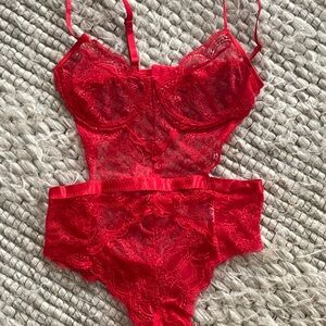 Elegant Red Lace Bodysuit